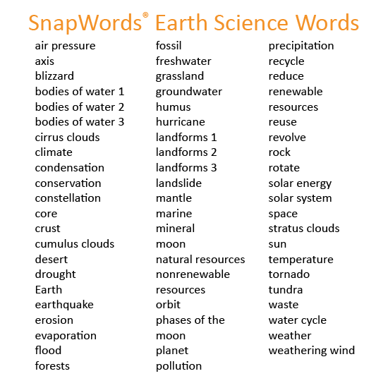 SnapWords Science Vocabulary Earth Science