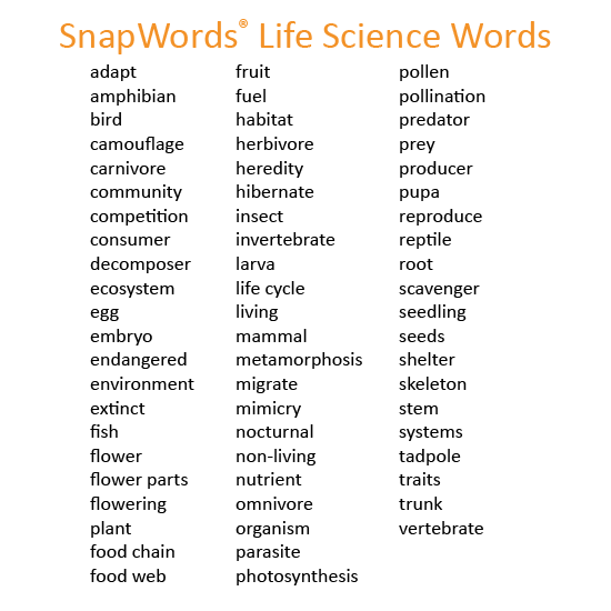 SnapWords Life Science Words
