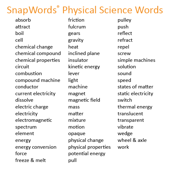 SnapWords Science Vocabulary Physical Science