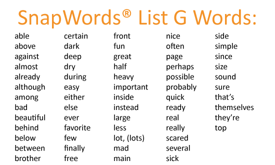 SnapWords List G Words