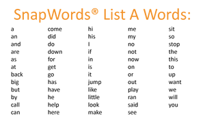 SnapWords List A Words