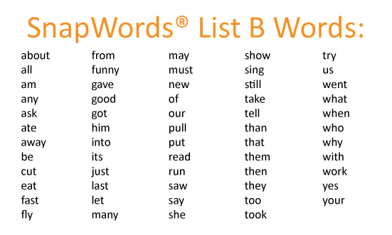SnapWords List B Words