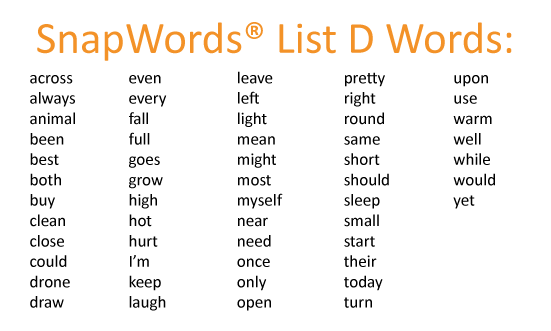 SnapWords List D Words