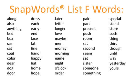 SnapWords List F Words