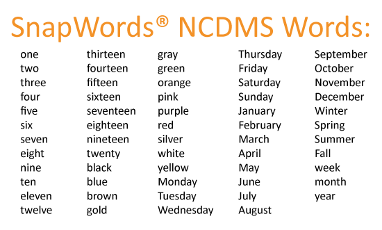 SnapWords NCDMS Words