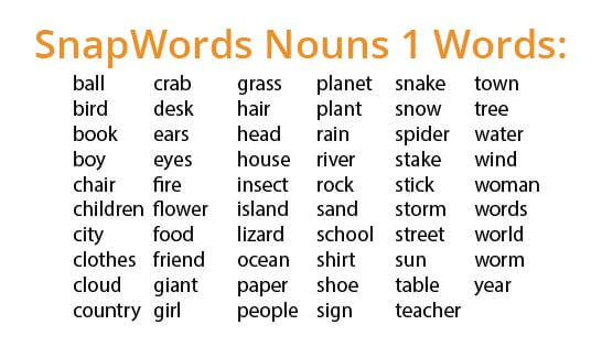 SnapWords Nouns 1 Words